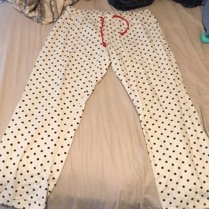 Polkadotted white and black pajama pants